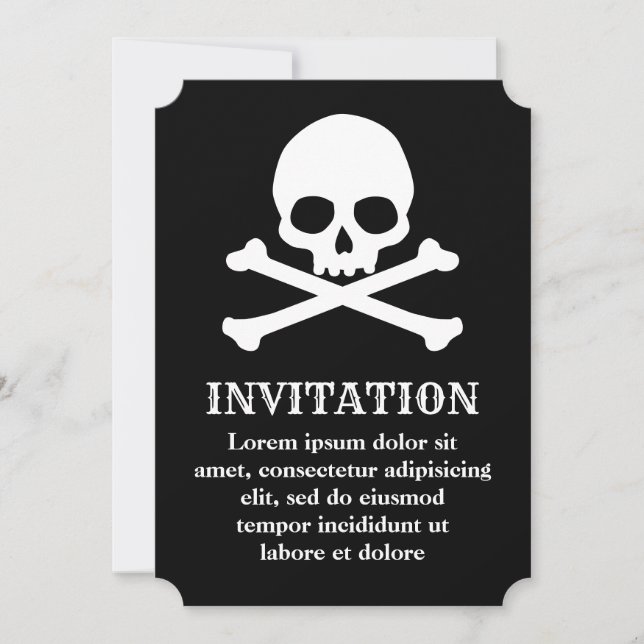 Invitación Simple de Calavera y Huesos Cruzados (Anverso)