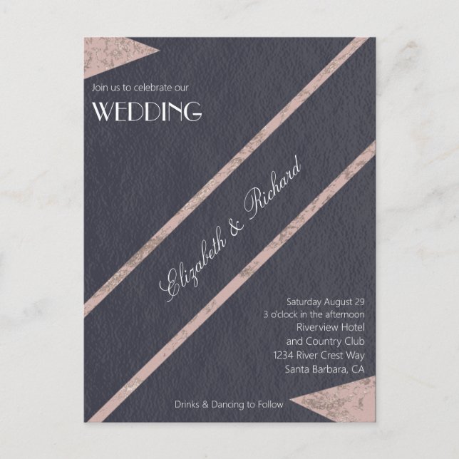 Invitación simple de casamiento azul de mármol de  (Anverso)
