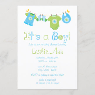 Invitación simple de Clothesline Boy Baby Shower