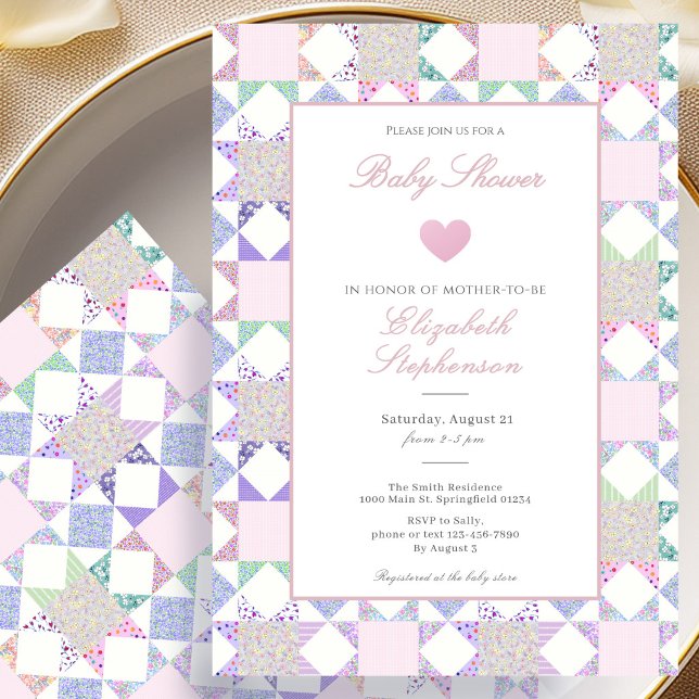 Invitación Simple de Colcha Rosa para Baby Shower (Subido por el creador)