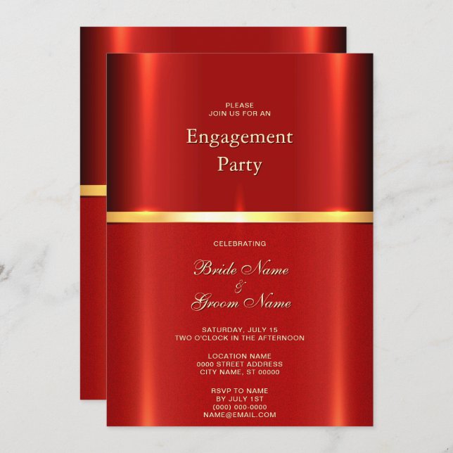 Invitación simple de compromiso rojo (Anverso / Reverso)