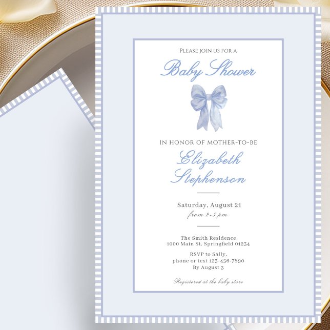 Invitación Simple de Cumpleaños de Bebé con Lazo A (Subido por el creador)