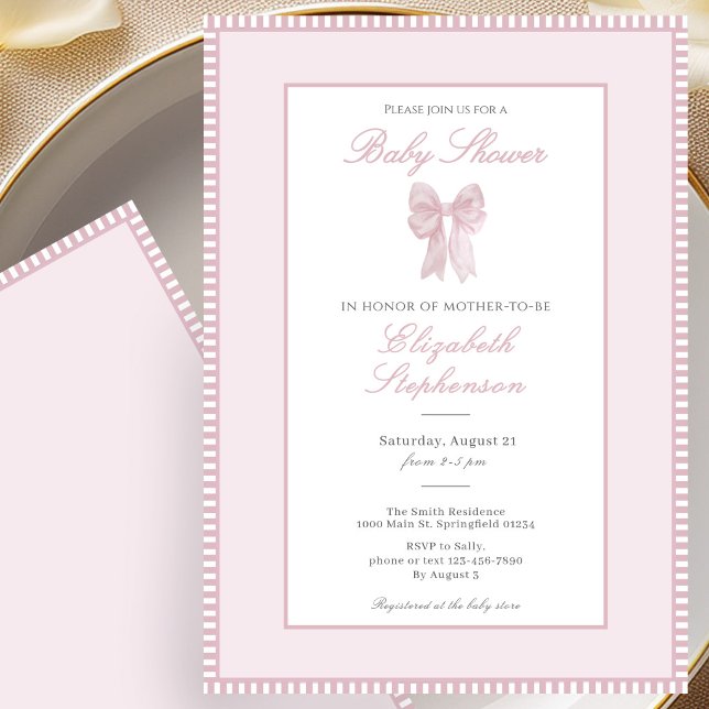 Invitación Simple de Cumpleaños de Bebé con Lazo R (Subido por el creador)