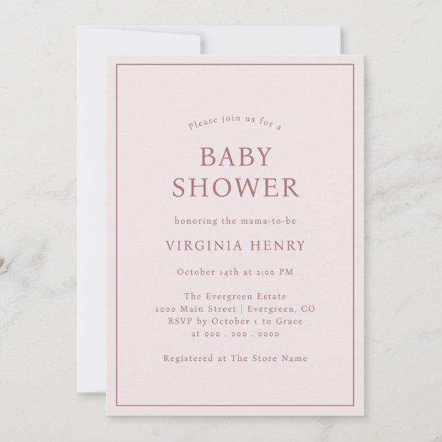 Invitación Simple de Cumpleaños de Bebé en Rosa Ru (Anverso)