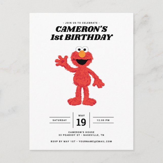 Invitación simple de cumpleaños de Elmo 1er (Anverso)
