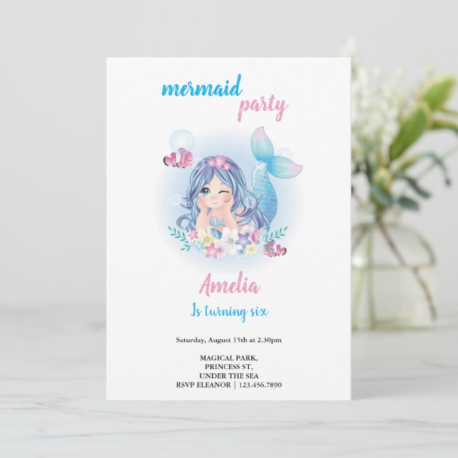 invitación simple de cumpleaños de mermaid (Anverso de pie)