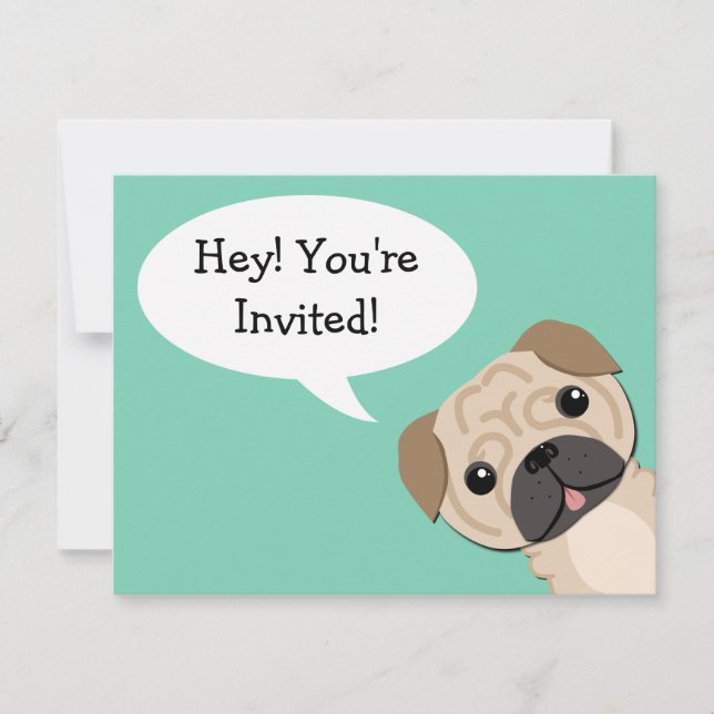 Invitación simple de cumpleaños de Pug (Anverso)