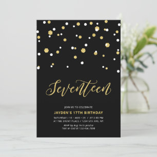 Invitación simple de cumpleaños número 17 Black & 