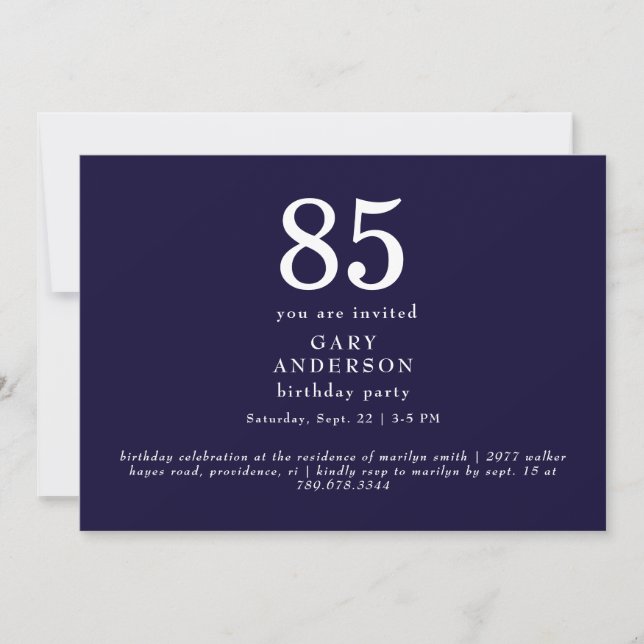 Invitación simple de cumpleaños número 85 de la Ma (Anverso)