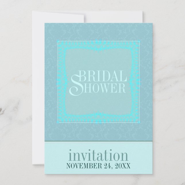 Invitación simple de damasco verde azulado para du (Anverso)