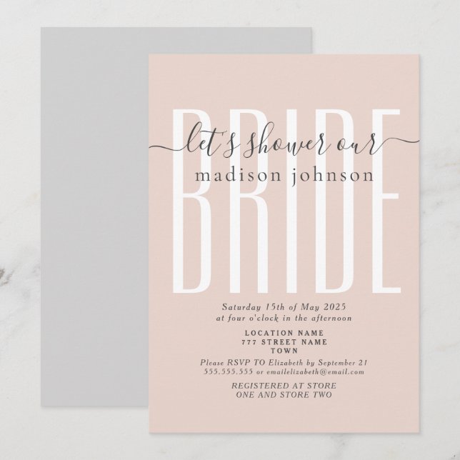 Invitación simple de despedida de soltera en rosa (Anverso / Reverso)