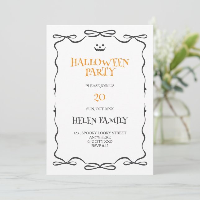 invitación simple de doodle para fiesta de hallowe (Anverso de pie)