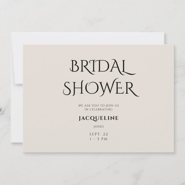 Invitación simple de ducha de novia beige (Anverso)
