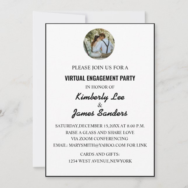 Invitación simple de fiesta de compromiso virtual  (Anverso)