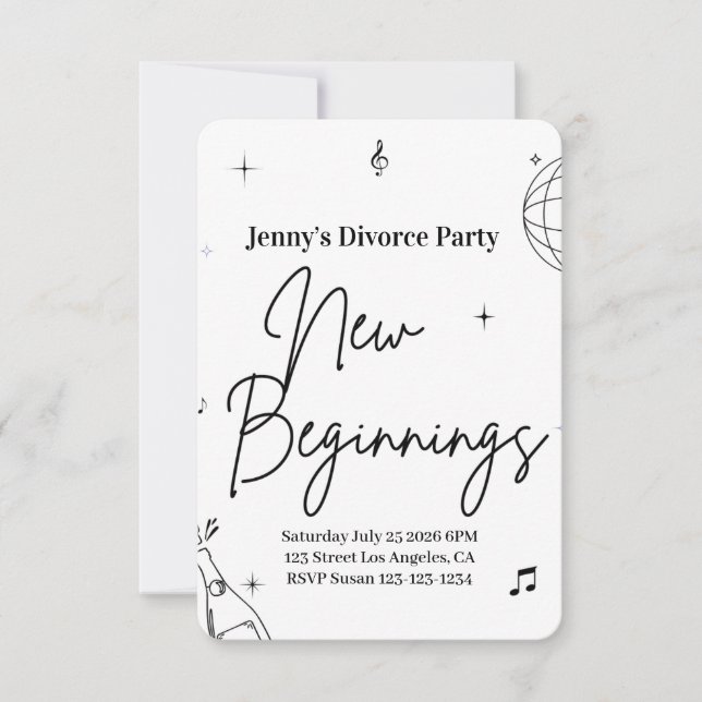 Invitación Simple de Fiesta de Divorcio Nuevos Com (Anverso)