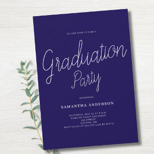 Invitación simple de fiesta de graduación azul y b