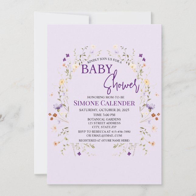 Invitación Simple de Flor Silvestre para Baby Show (Anverso)
