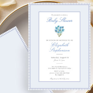 Invitación simple de flores azules para baby showe