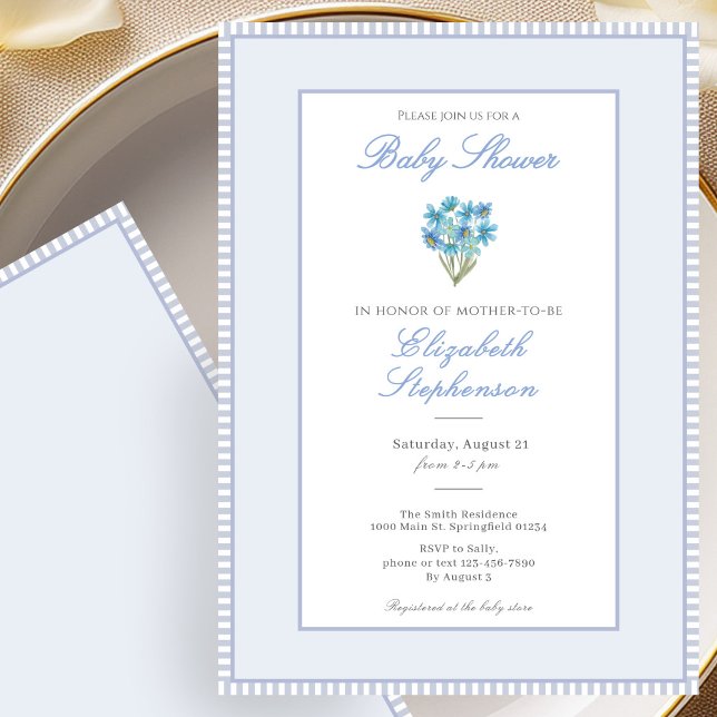 Invitación simple de flores azules para baby showe (Subido por el creador)