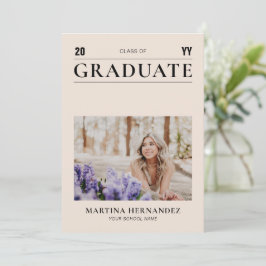 Invitación simple de foto de graduación beige