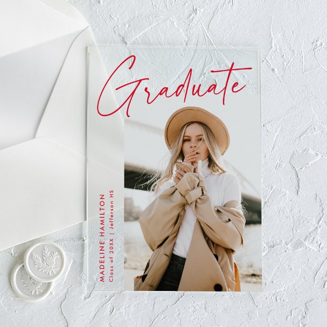 Invitación simple de graduación acrílica con guión (Subido por el creador)