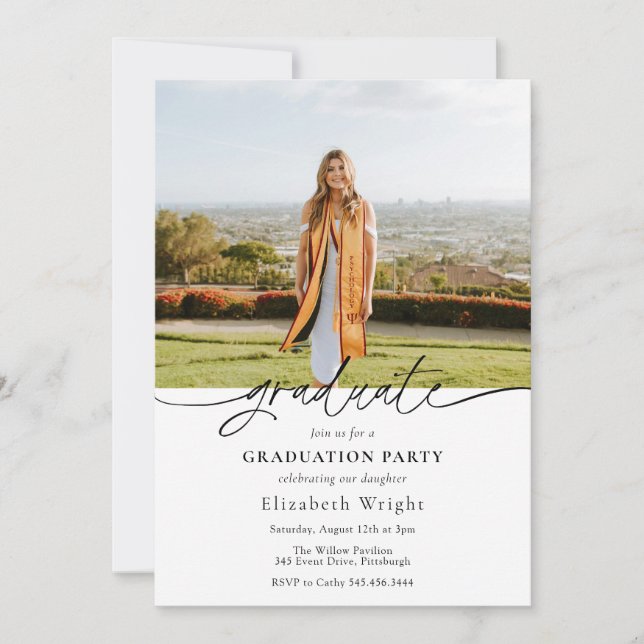 Invitación simple de graduación con foto (Anverso)