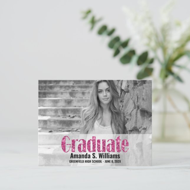 Invitación simple de graduación de foto de Purpuri (Anverso de pie)