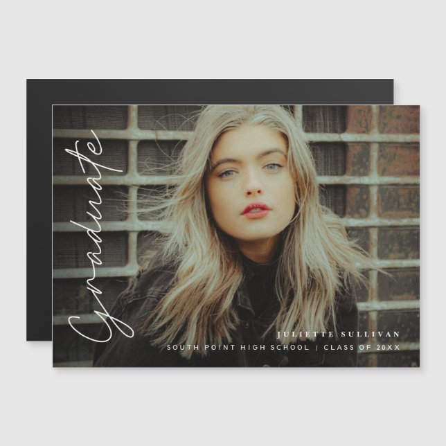 Invitación simple de graduación de fotos con guión (Anverso/Reverso)