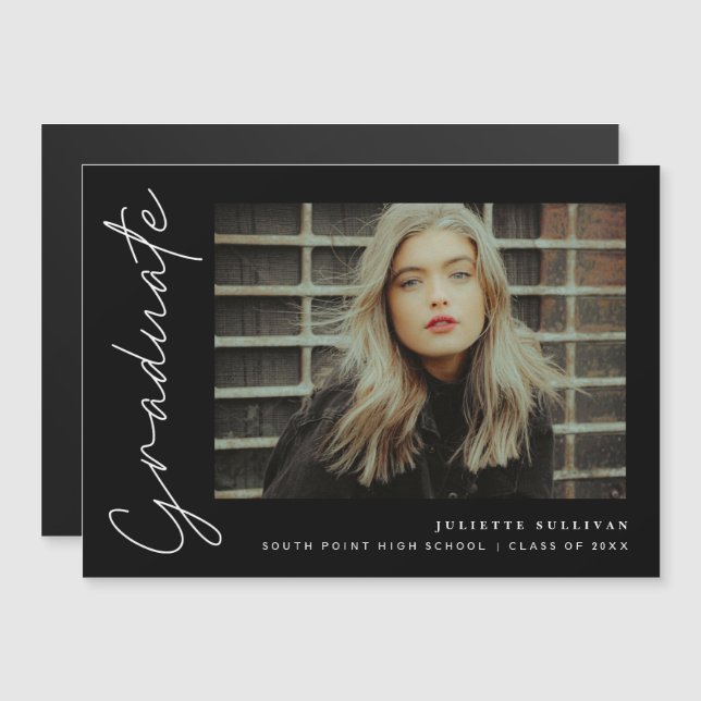 Invitación simple de graduación de fotos con guión (Anverso/Reverso)