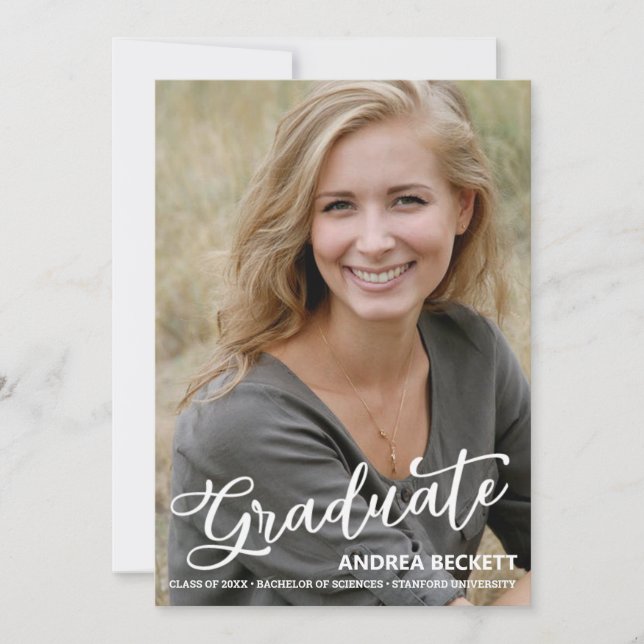 Invitación simple de graduación de fotos con guión (Anverso)