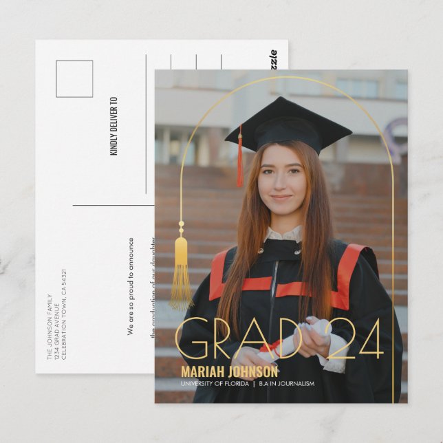 Invitación simple de graduación de tacos de oro de (Anverso / Reverso)