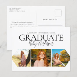 Invitación simple de graduación en blanco de 3 fot