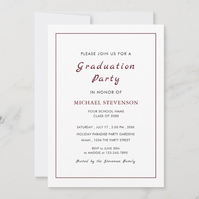Invitación simple de graduación en blanco personal (Anverso)