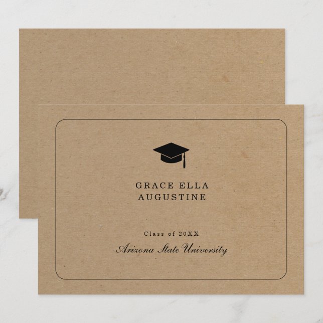 Invitación simple de graduación - Fondo Kraft (Anverso / Reverso)