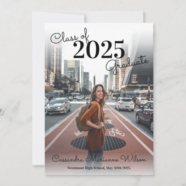 Invitación simple de graduación fotográfica de neg (Anverso)