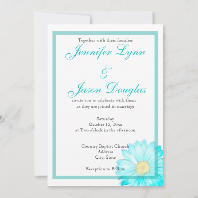 Invitación simple de la boda de la margarita verde (Anverso)
