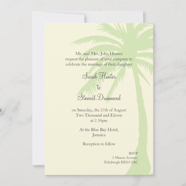 Invitación simple de la boda de la palmera (Anverso)