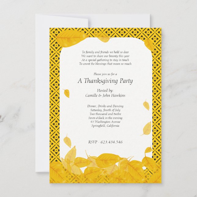 Invitación simple de la cena de Acción de Gracias (Anverso)