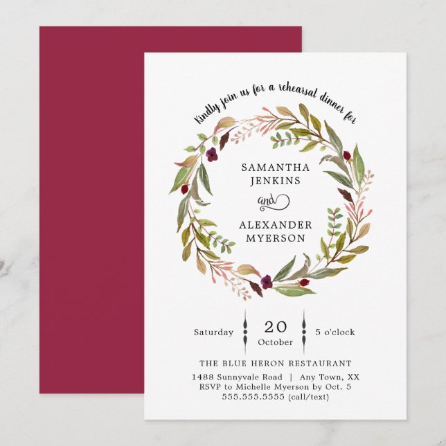Invitación simple de la cena del ensayo de la boda (Anverso / Reverso)