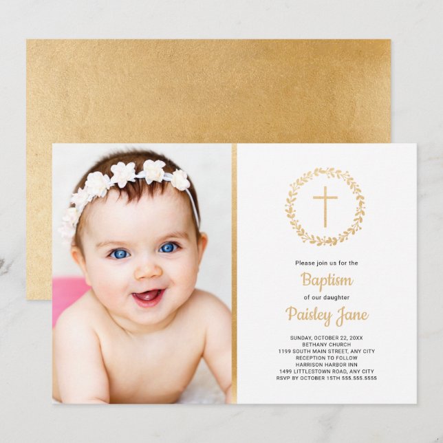Invitación simple de la foto del bautismo de la (Anverso / Reverso)