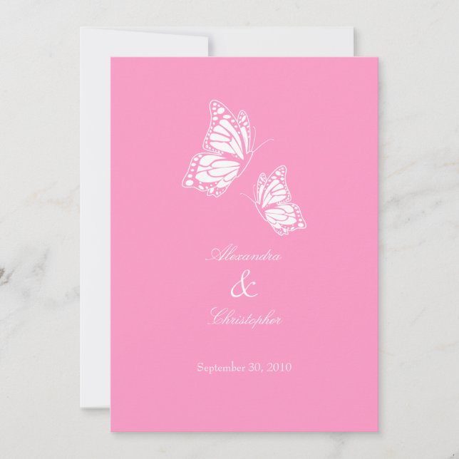 Invitación simple de mariposas rosadas Boda (Anverso)