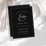 Invitación simple de matrimonio en monograma blanc<br><div class="desc">Invitación simple a la boda en un monograma blanco y negro. Impresiona con elegancia a los bodas con esta invitación a una boda negra de moda, con un hermoso guión blanco, con las iniciales de la novia y del novio sobre un fondo estético oscuro. Esta Invitación tiene un impresionante diseño...</div>