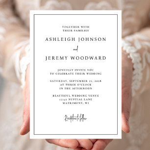 Invitación simple de matrimonio enmarcado en blanc