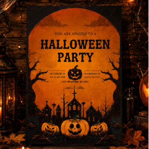 Invitación simple de naranja y negro para fiesta d