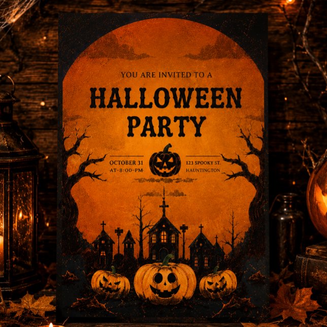 Invitación simple de naranja y negro para fiesta d (Subido por el creador)