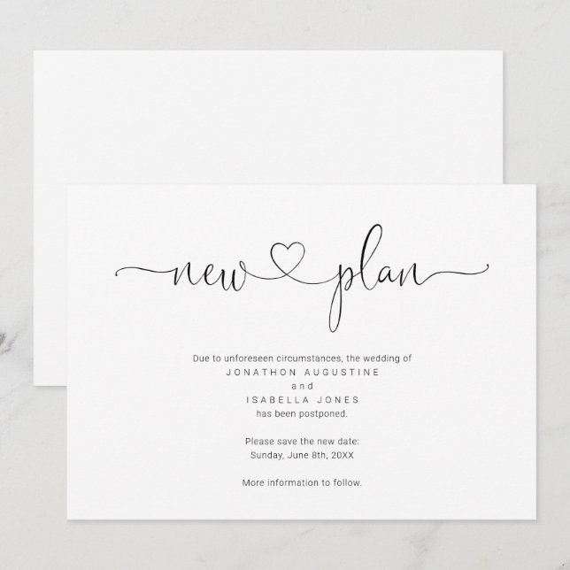 Invitación simple de postergación del Boda (Anverso / Reverso)