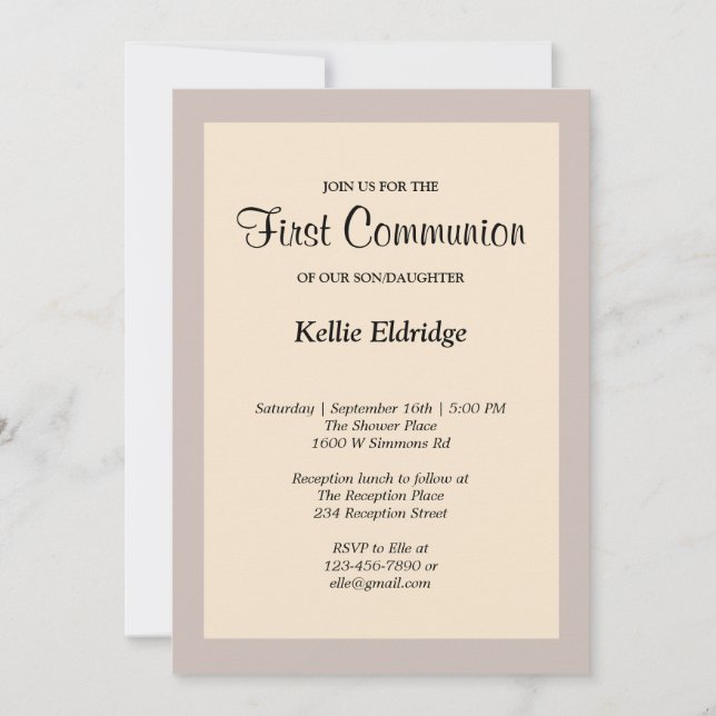 Invitación Simple de Primera Comunión enmarcada en (Anverso)