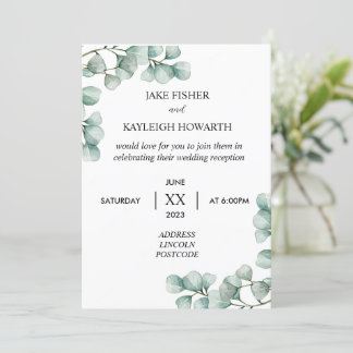 Invitación simple de recepción de boda con eucalip