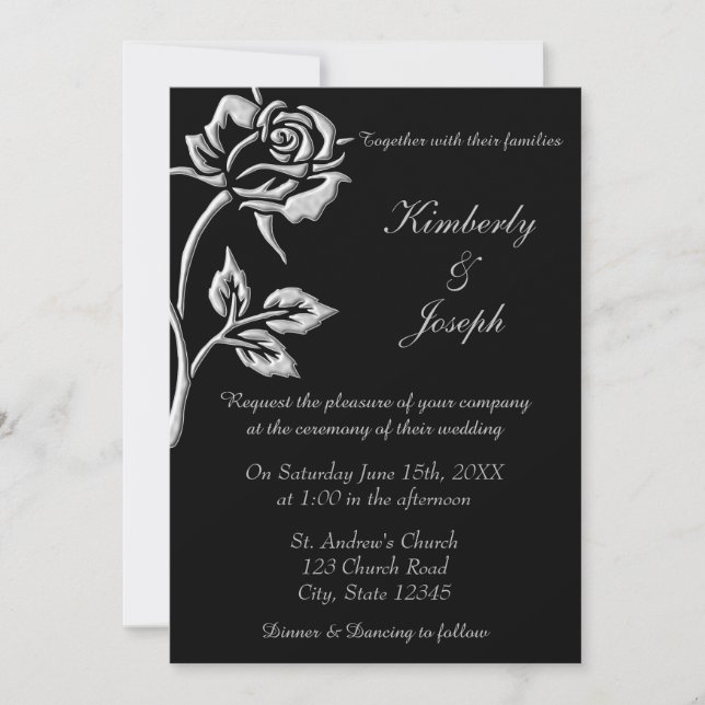 Invitación simple de Rosa plateado (Anverso)