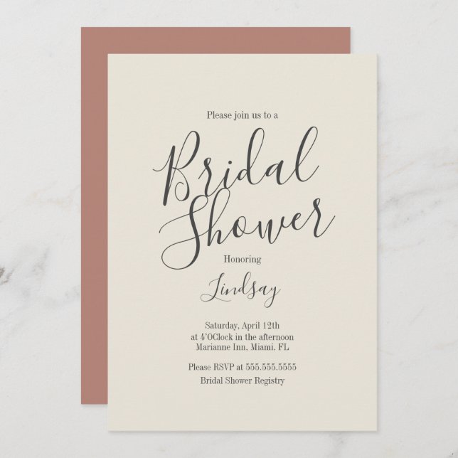 Invitación simple de tono de tierra con ducha de n (Anverso / Reverso)